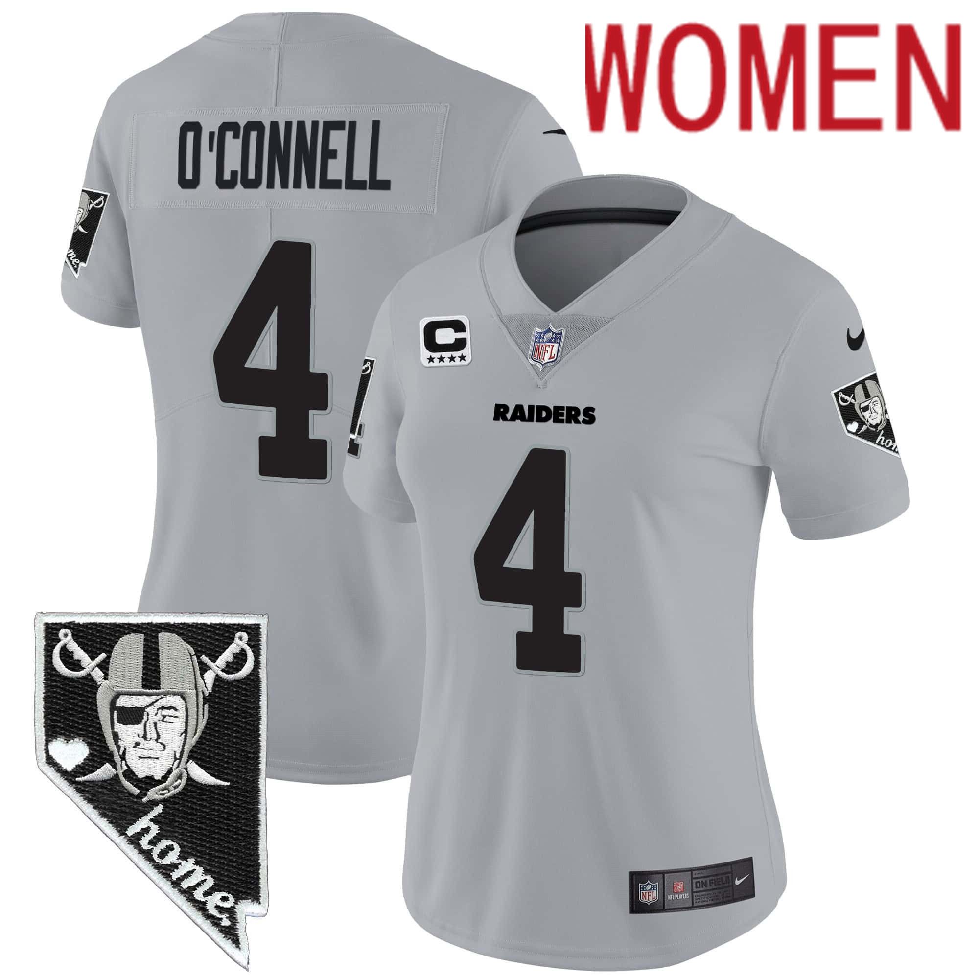 Women Oakland Raiders #4 OConnell Grey 2024 Nike Nevada Home Patch Vapor NFL Jersey->women nfl jersey->Women Jersey